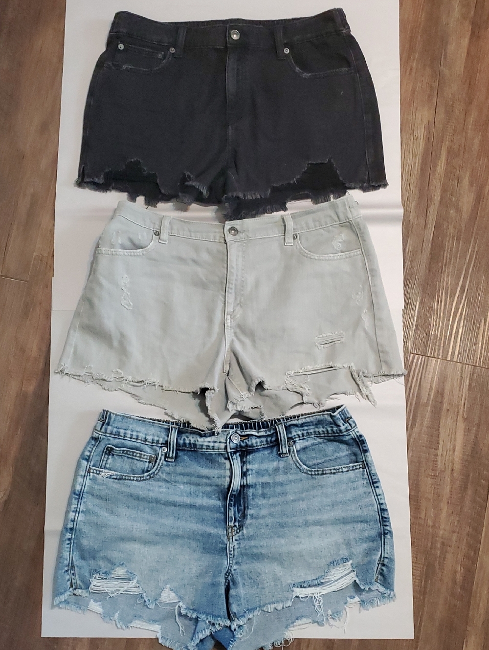 aerie Distressed Denim Shorts Trio - Black, Light Gray, Light Blue